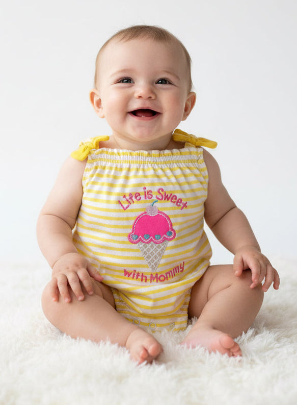 Yellow with pink ice cream 🩷🍦- Baby Romper