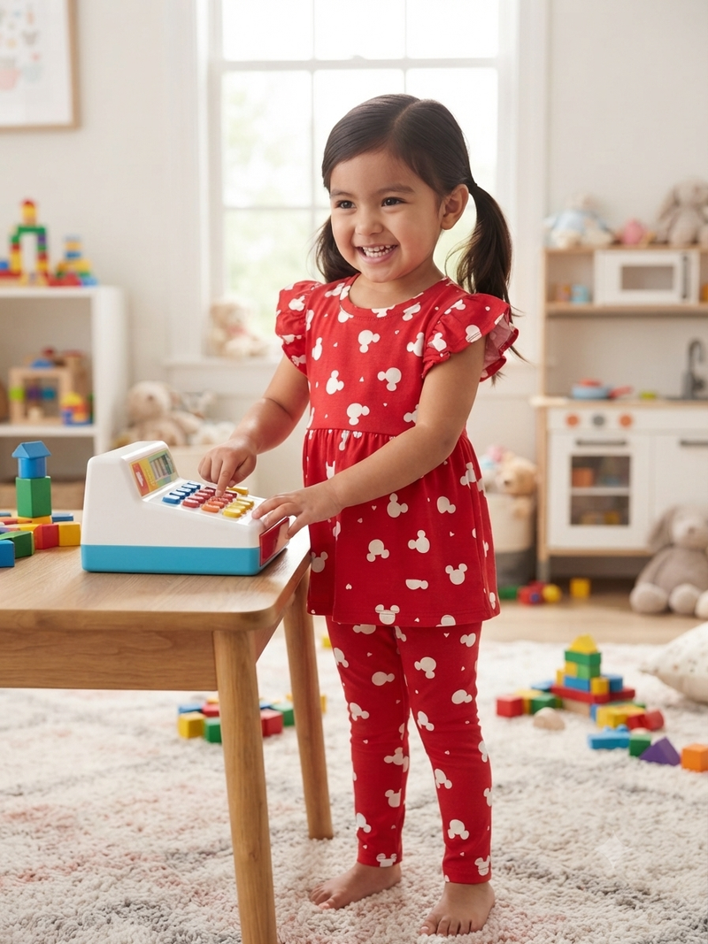 Red with white Minnie Mouse print -Girls set