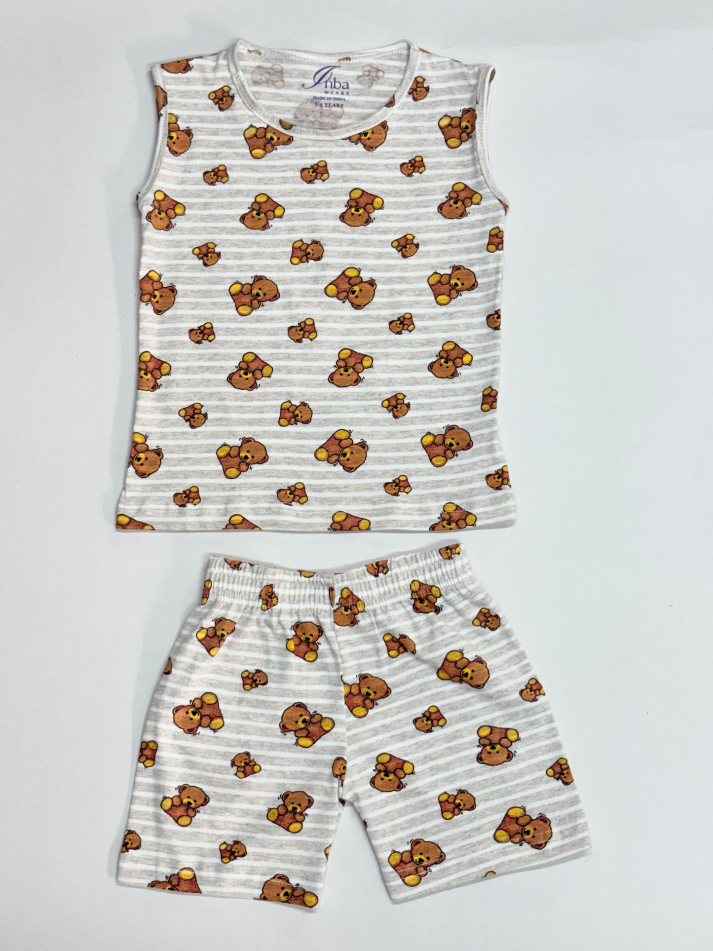 White with brown teddy 🐻-Sleeveless co-ords