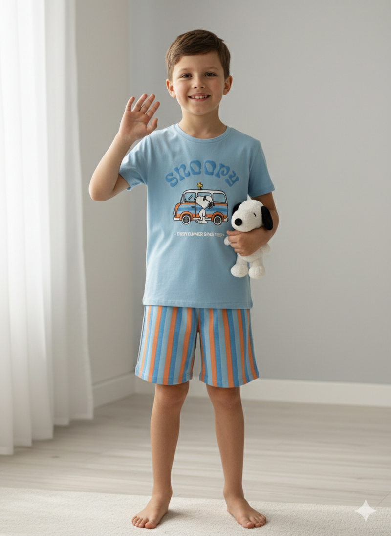 Blue with Snoopy- Half sleeve Shorts Set
