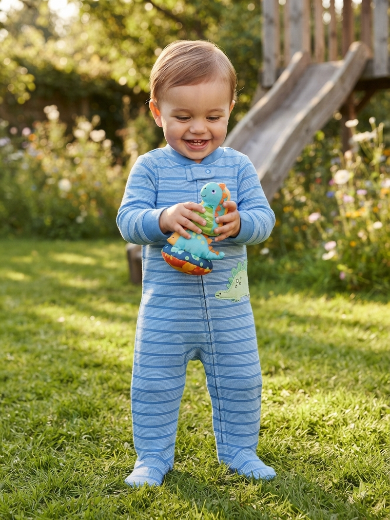 Blue stripes with dino with shoe -Baby Jumpsuits