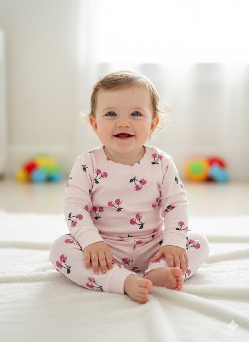 Baby Co-ord sets Full Pink cherry -(snap button)