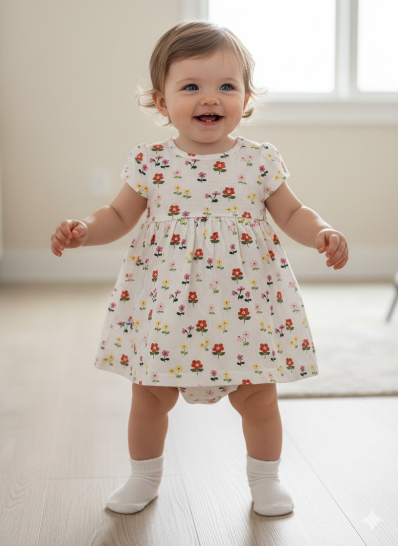 White with floral -Onesies frock