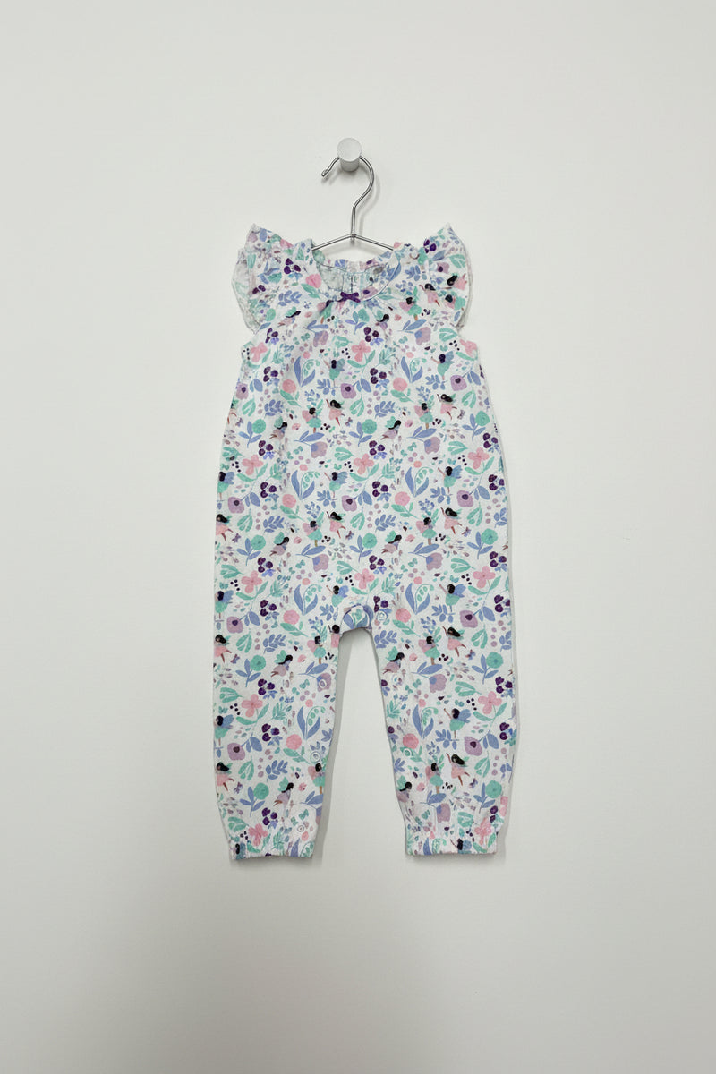 White with multi floral- Baby Jumpsuits