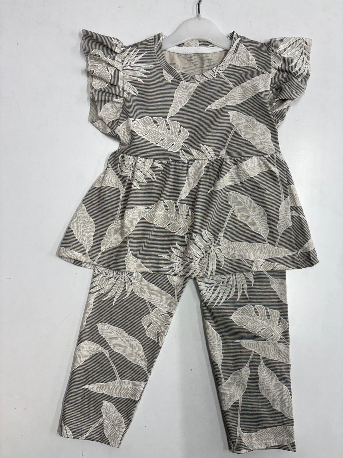 Grey with leaves, peplum co - ord girls set Sep