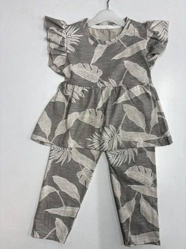 Grey with stripes and leaf 🌿, peplum co - ord girls set Sep