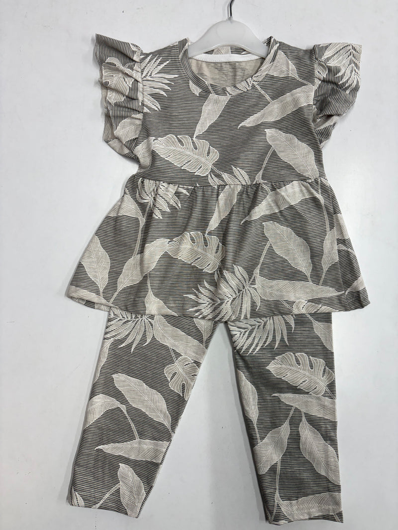 Grey with leaves, peplum co - ord girls set Sep