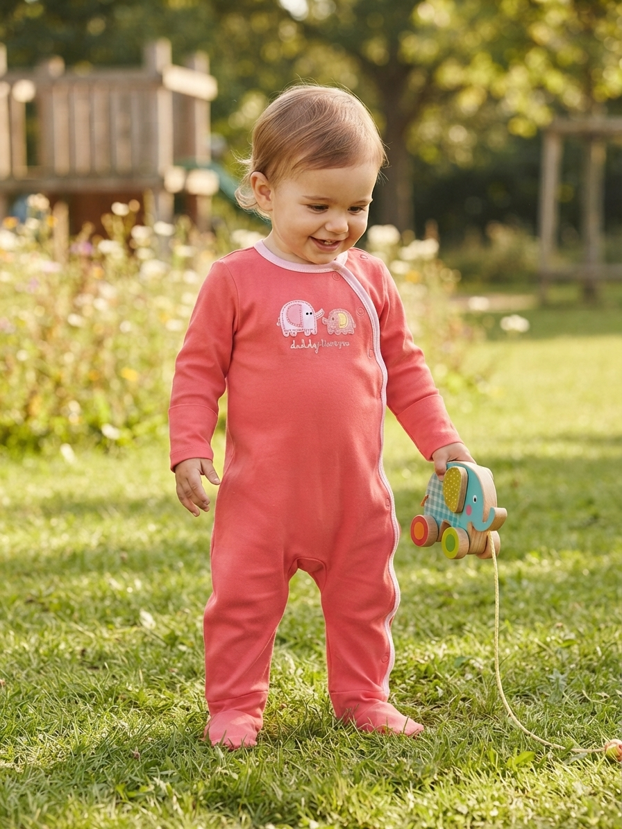 Coral pink daddy I love you with shoe (snap button)-Baby Jumpsuits