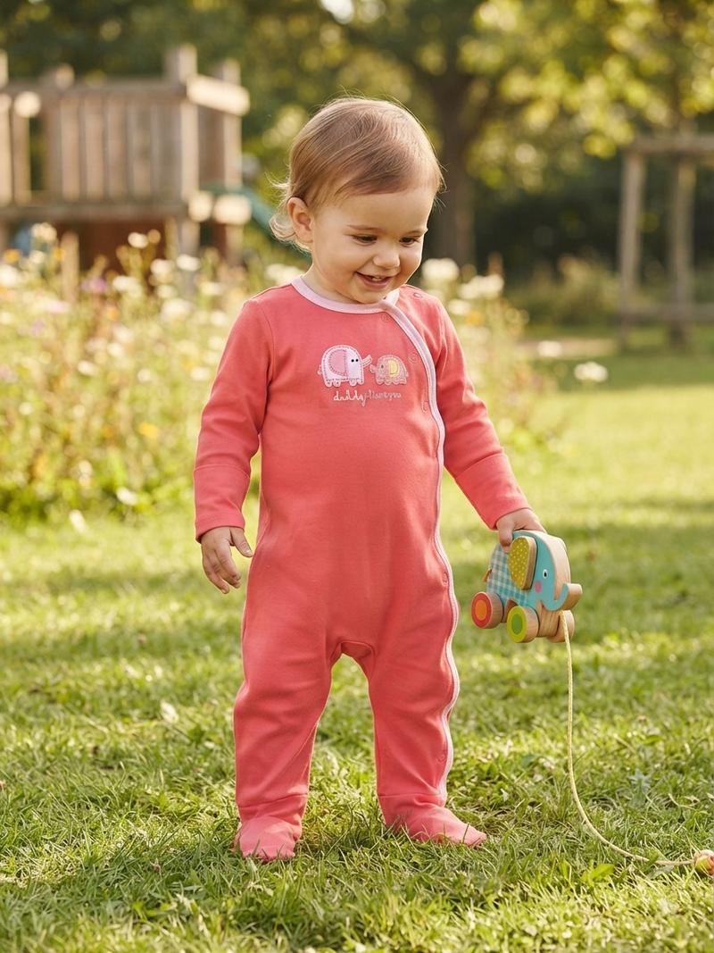 Coral pink daddy I love you with shoe (snap button)-Baby Jumpsuits