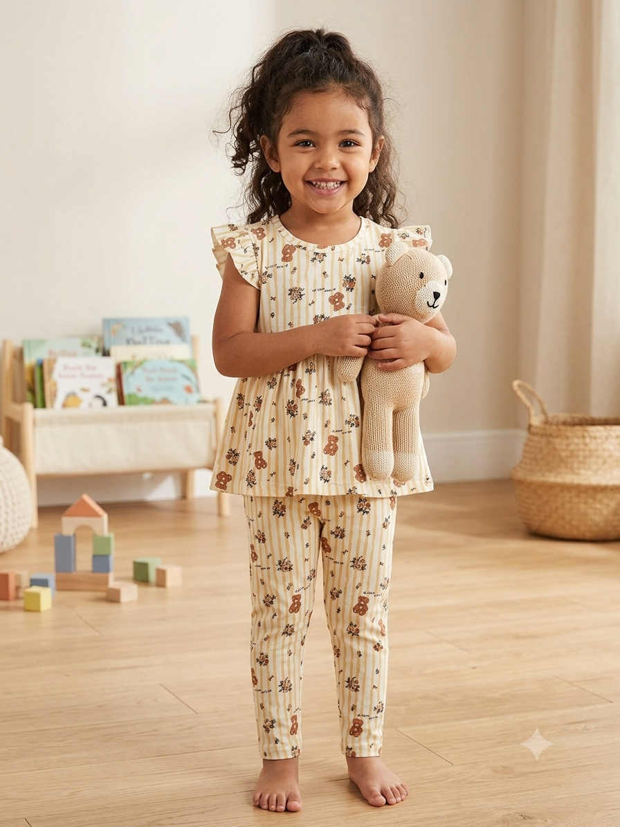 White and yellow stripes Peplum Co-Ord Girls Set