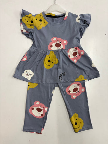 Steel grey i Love bear 🐻, peplum co - ord girls set Sep