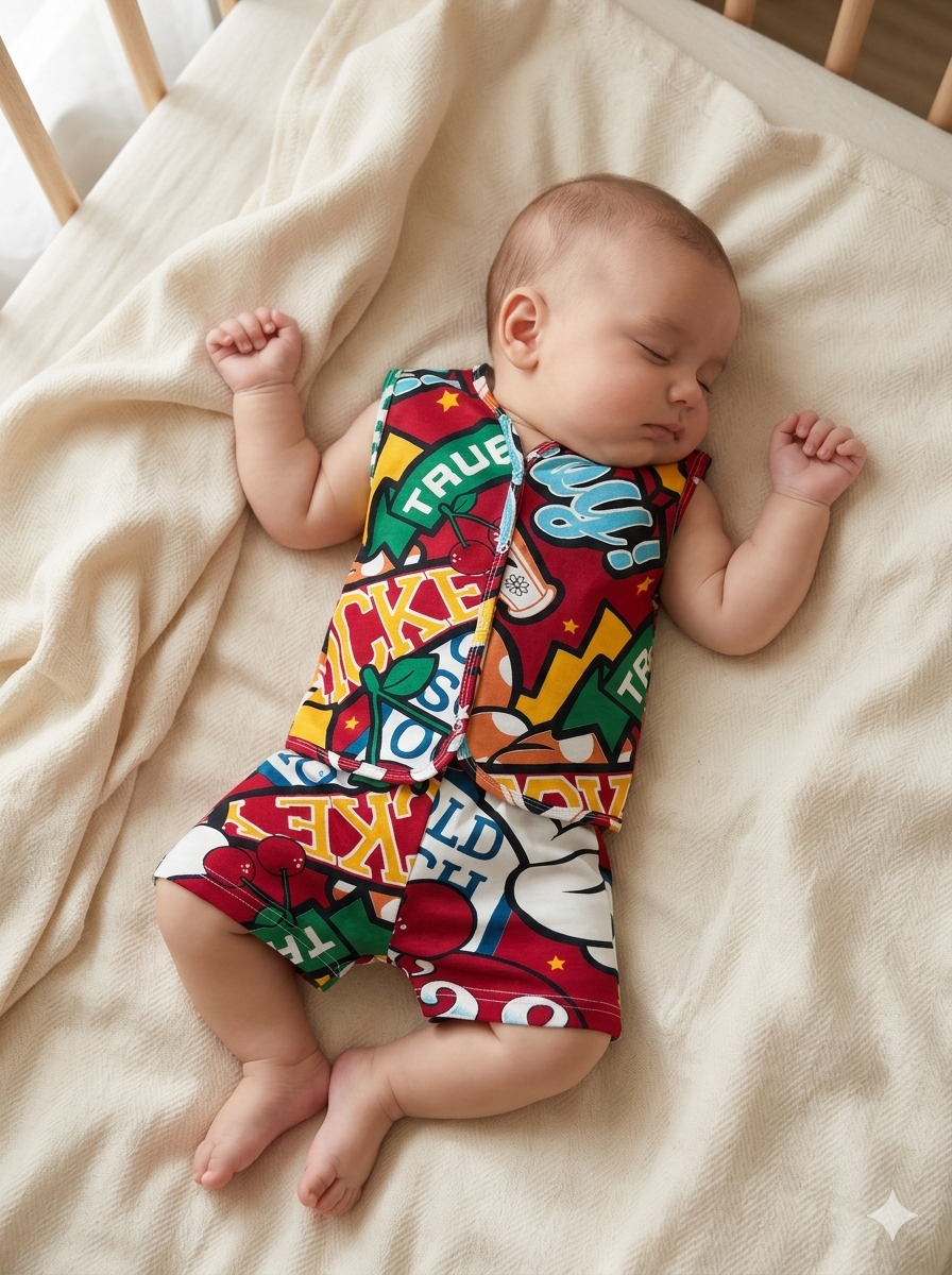 Colorful graphic print -Sleeveless Jabla shorts set
