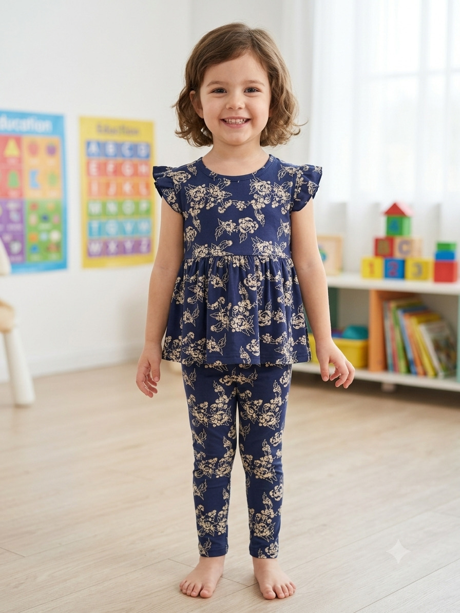 Royal blue with floral Peplum Co-Ord Girls Set