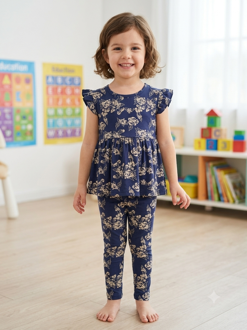 Royal blue with floral Peplum Co-Ord Girls Set