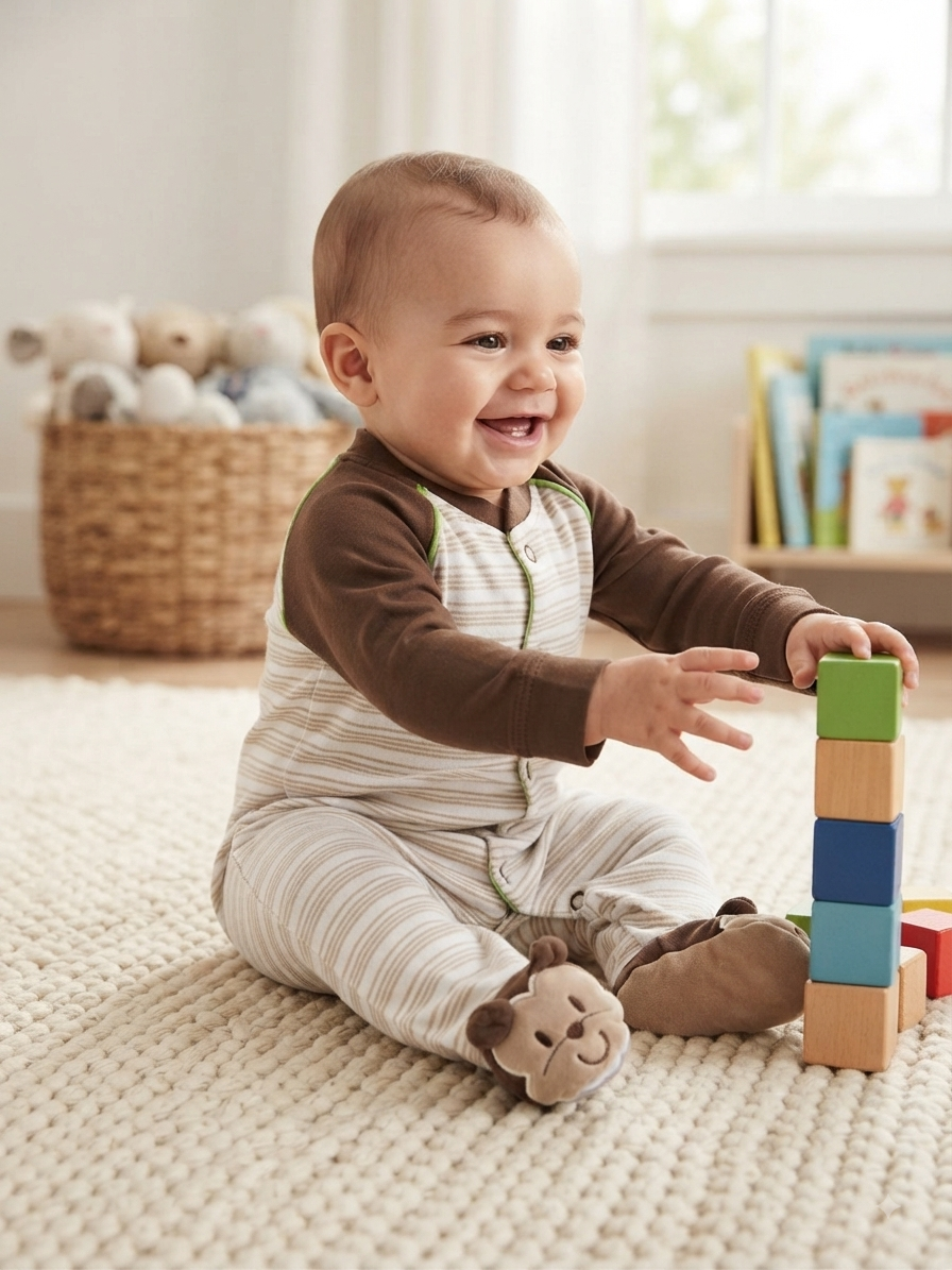 Brown-and-white striped with shoe(snap button)-Baby High quality jumpsuit