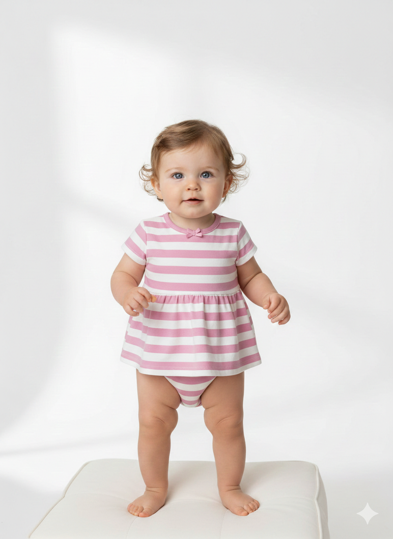 Pink checked -Onesies frock