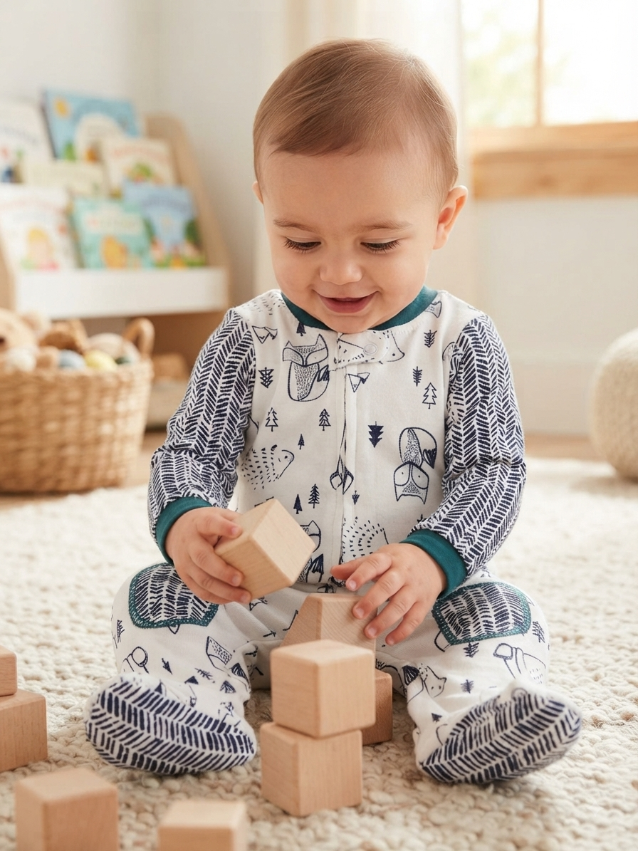 Woodland animal print with shoe(zipper)-Baby High quality jumpsuit