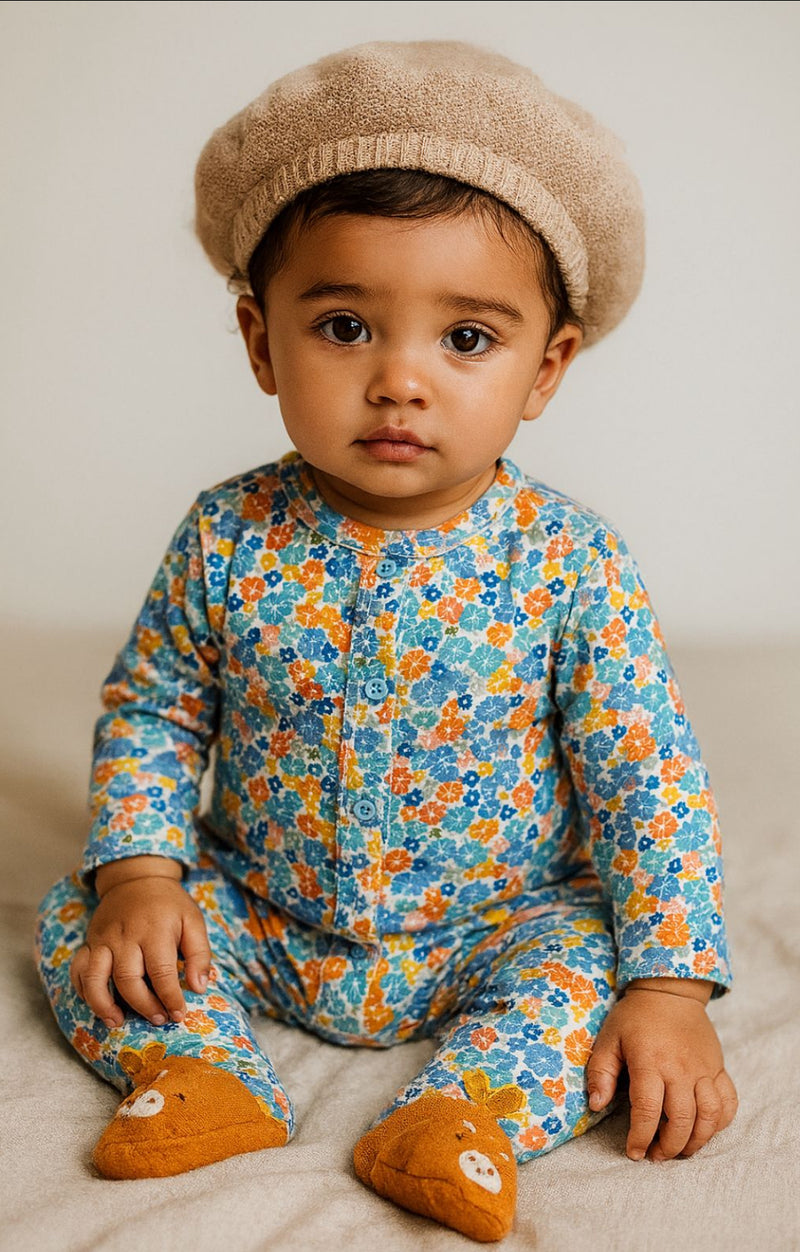 Blue with orange flowers -Jumpsuit high quality