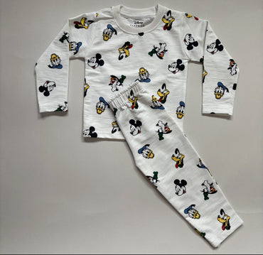 Kids Full Sleeve Set - White with cartoon characters