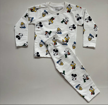 Kids Full Sleeve Set - White with cartoon characters