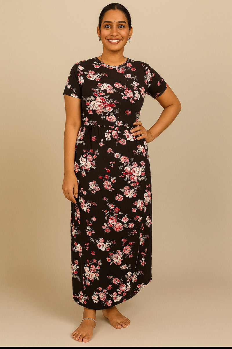 Block with pink flowers Women’s Non Feeding Maxiwear