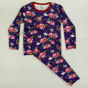 Violet with pink flowers Premium loop net IN-023-LoopKnit Pajama sets