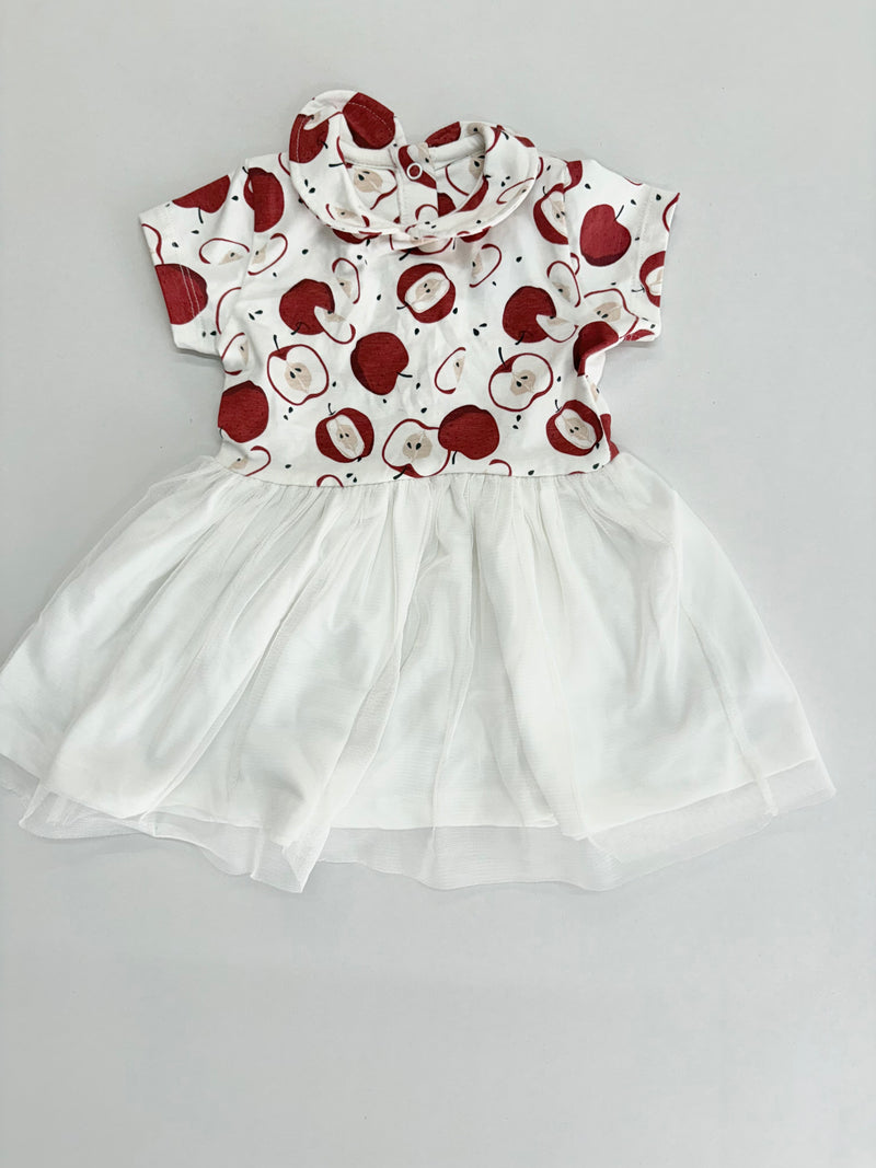 White with apples - Girls Net Frock