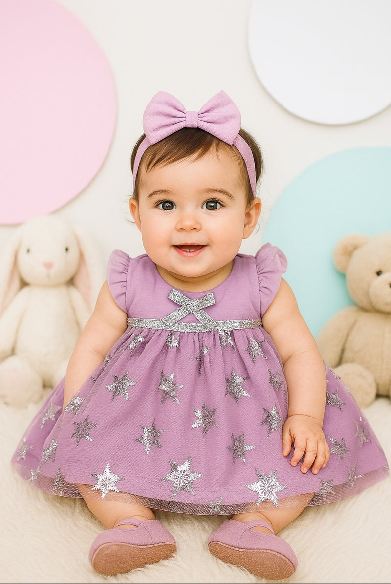 Purple flowers net Frock - Girls Frock