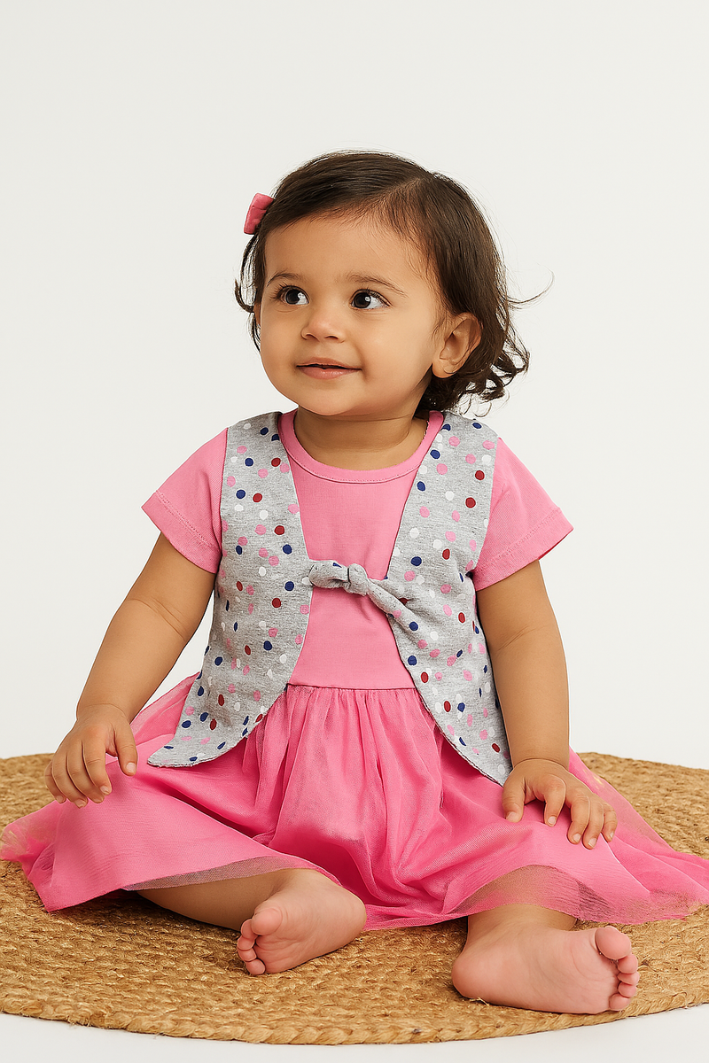 Pink over cote net Frock - Girls Frock