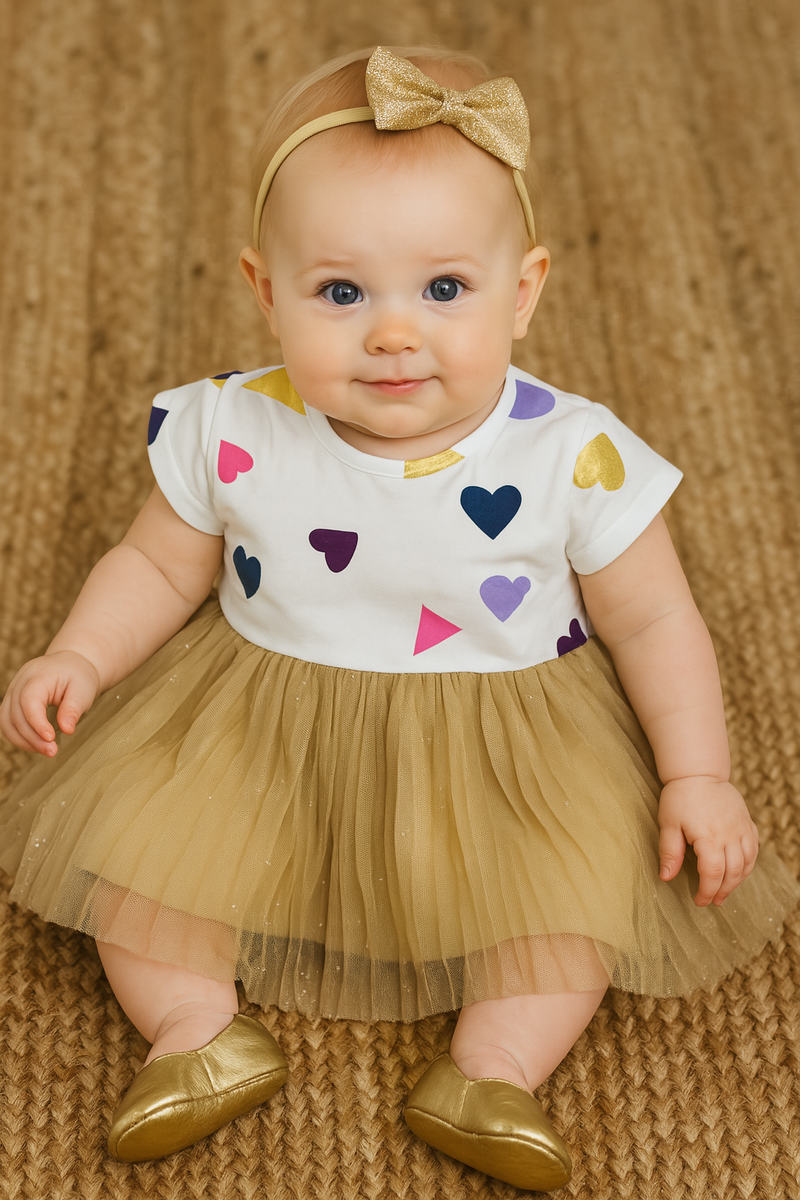 Heartin with biscuit Net Frock - Girls Frock