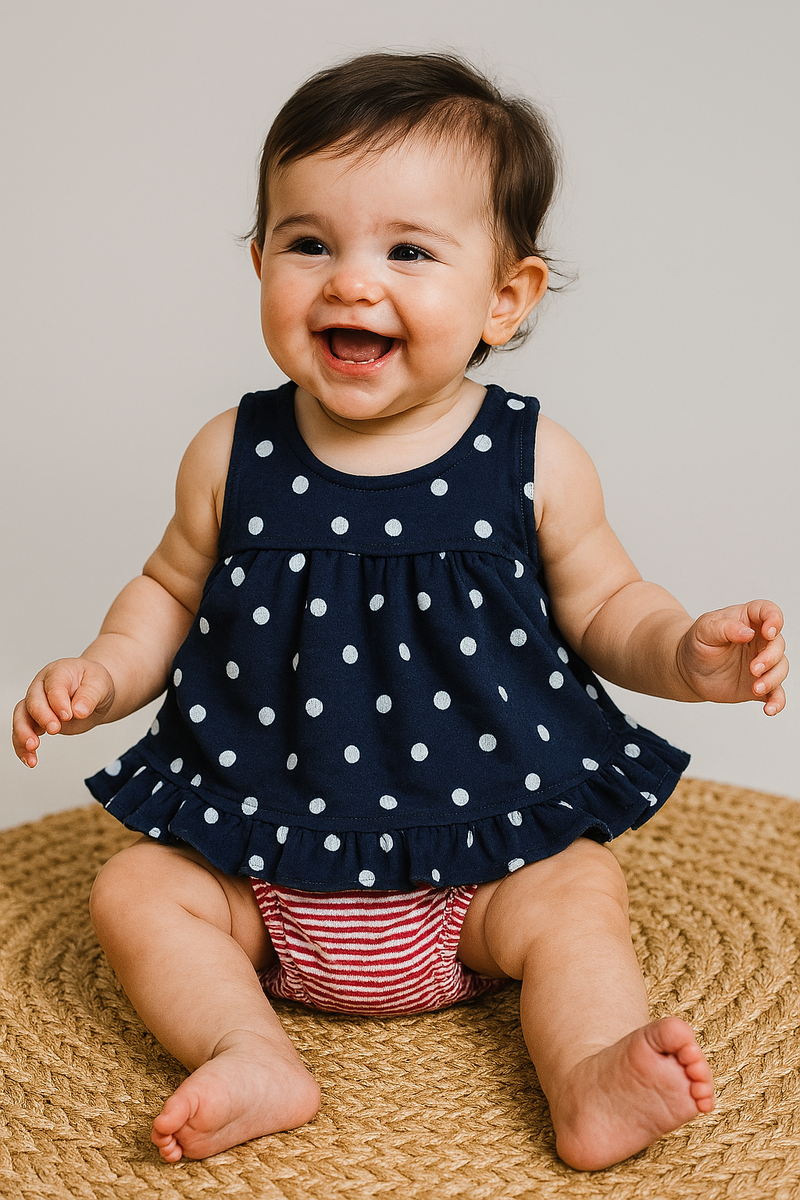 Blue  Dot Onesies frock