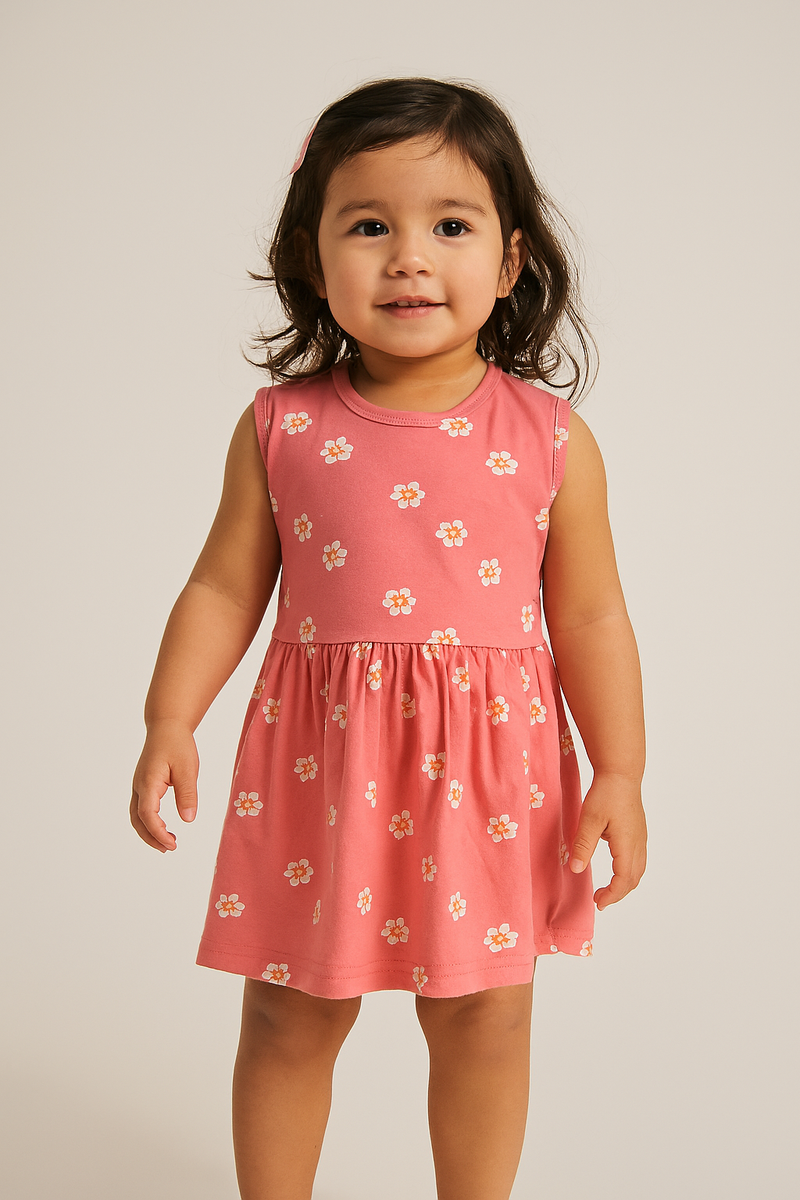 Orange Flowers - Girls Sleeveless Frock