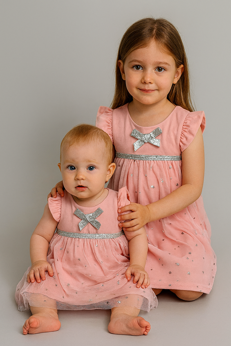 Pink Flower Net Frock - Girls Frock