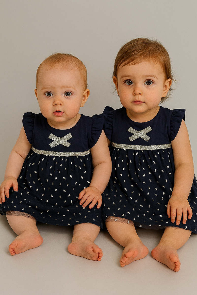 Navy blue with silver star net Frock - Girls Frock