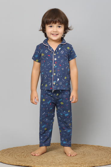 BLUE LETS ROCK IN-05- Kids Collar Night Suit IN-01