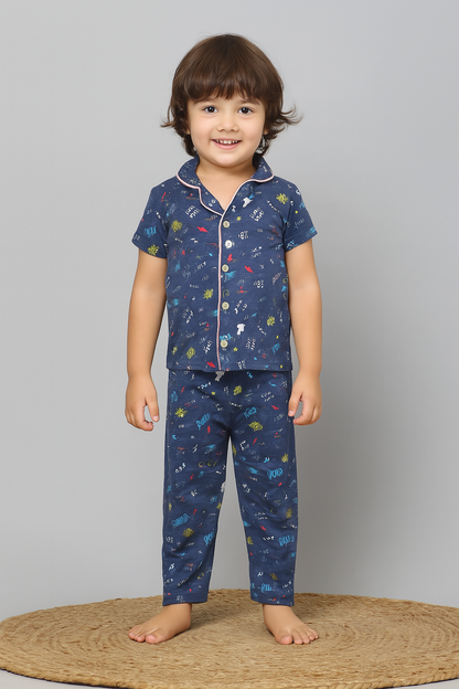 BLUE LETS ROCK IN-05- Kids Collar Night Suit IN-01