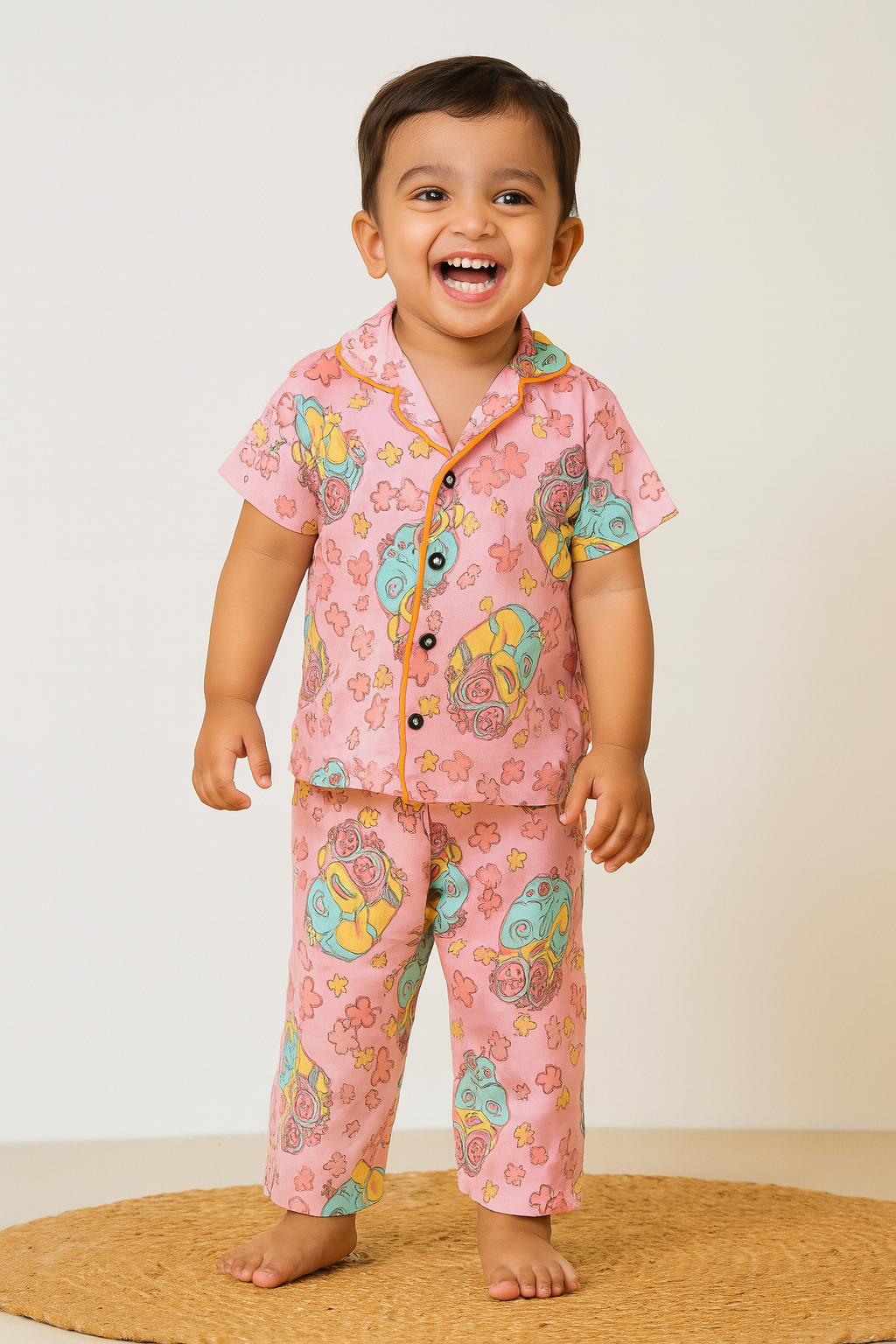 PINK CHARACTER IN-04- Kids Collar Night Suit