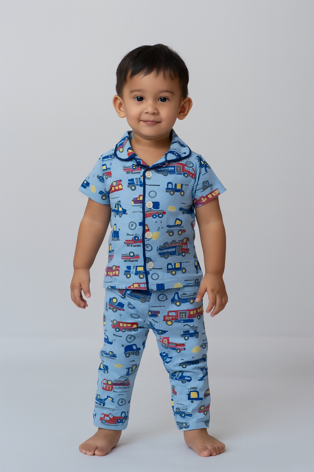SKY BLUE TRUCK IN-03- Kids Collar Night Suit .