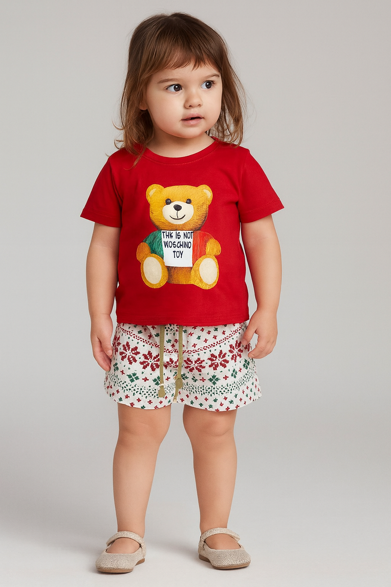 Red teddy with snow Boys Set