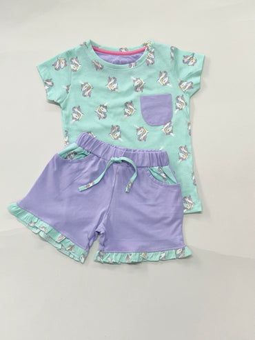 Violet with green Premium Kids co-ords
