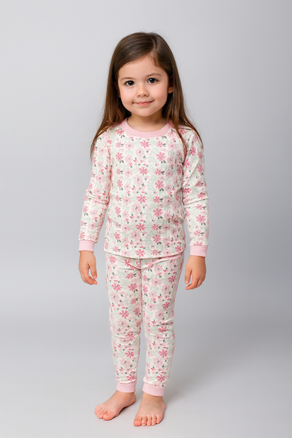 White with flowers Premium loop net IN-024-LoopKnit Pajama sets