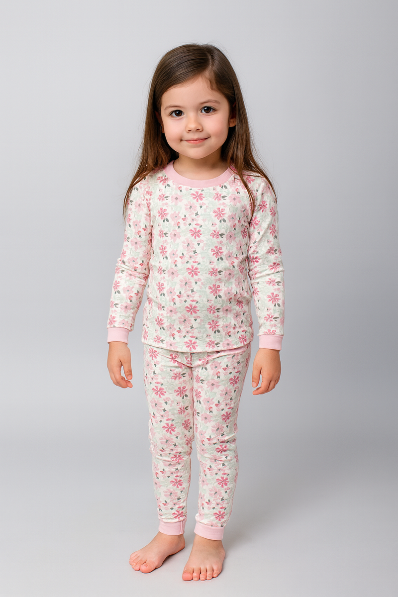 White with flowers Premium loop net IN-024-LoopKnit Pajama sets