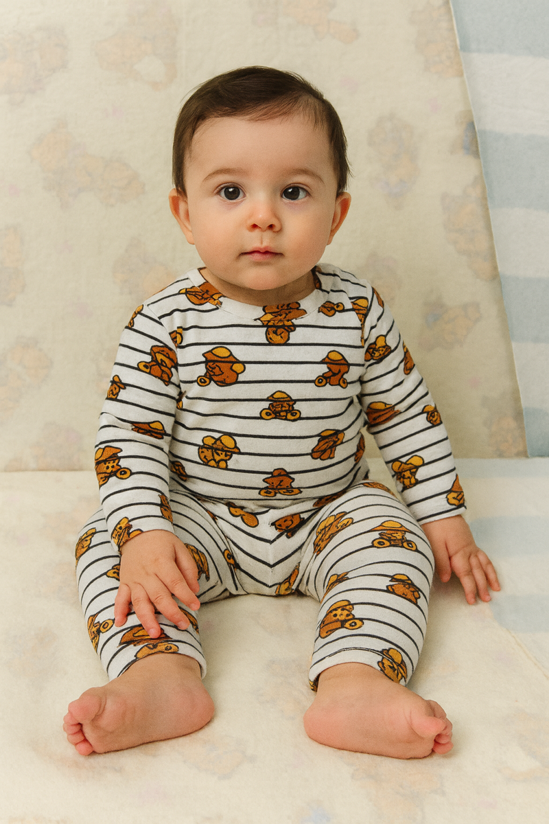 White teddy Baby Co-ord sets Full  Sleeve-2 (snap button)