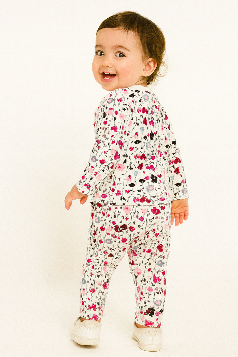 Premium loop net IN-0029- LoopKnit Pajama sets white Floral