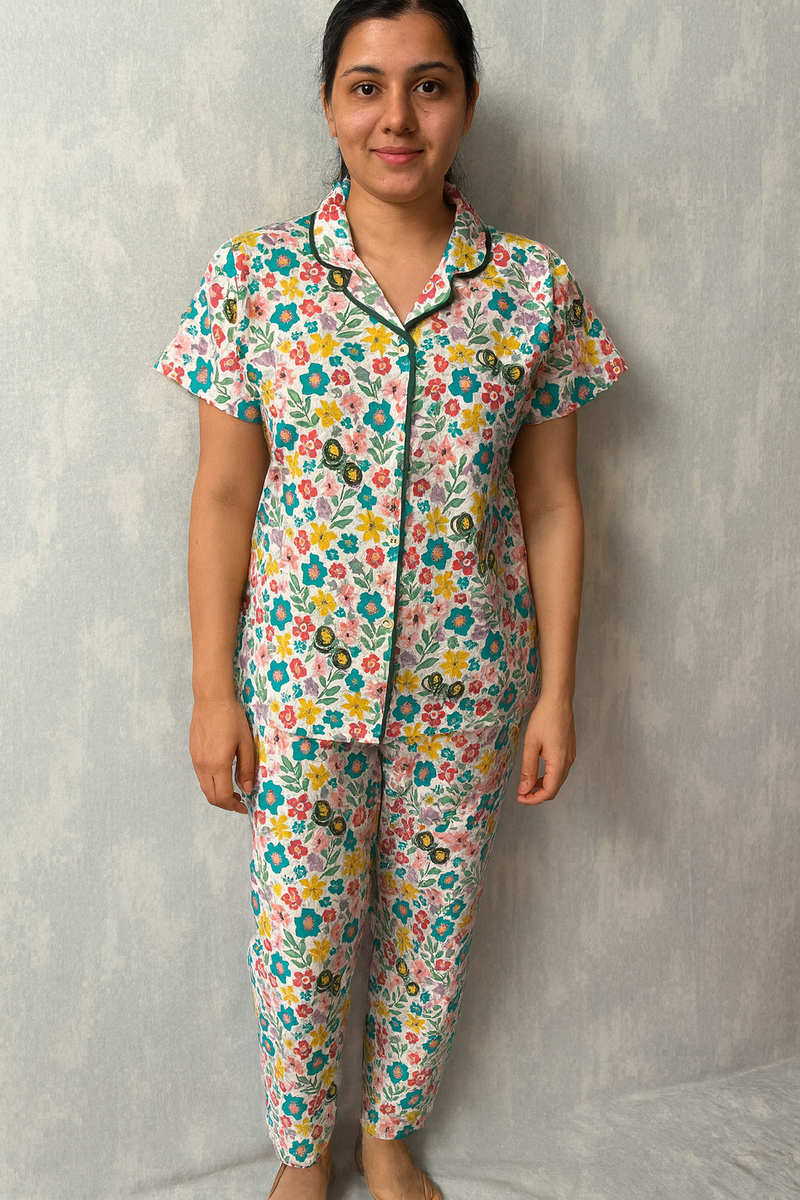 Women’s Collar Night Suits Green Floral
