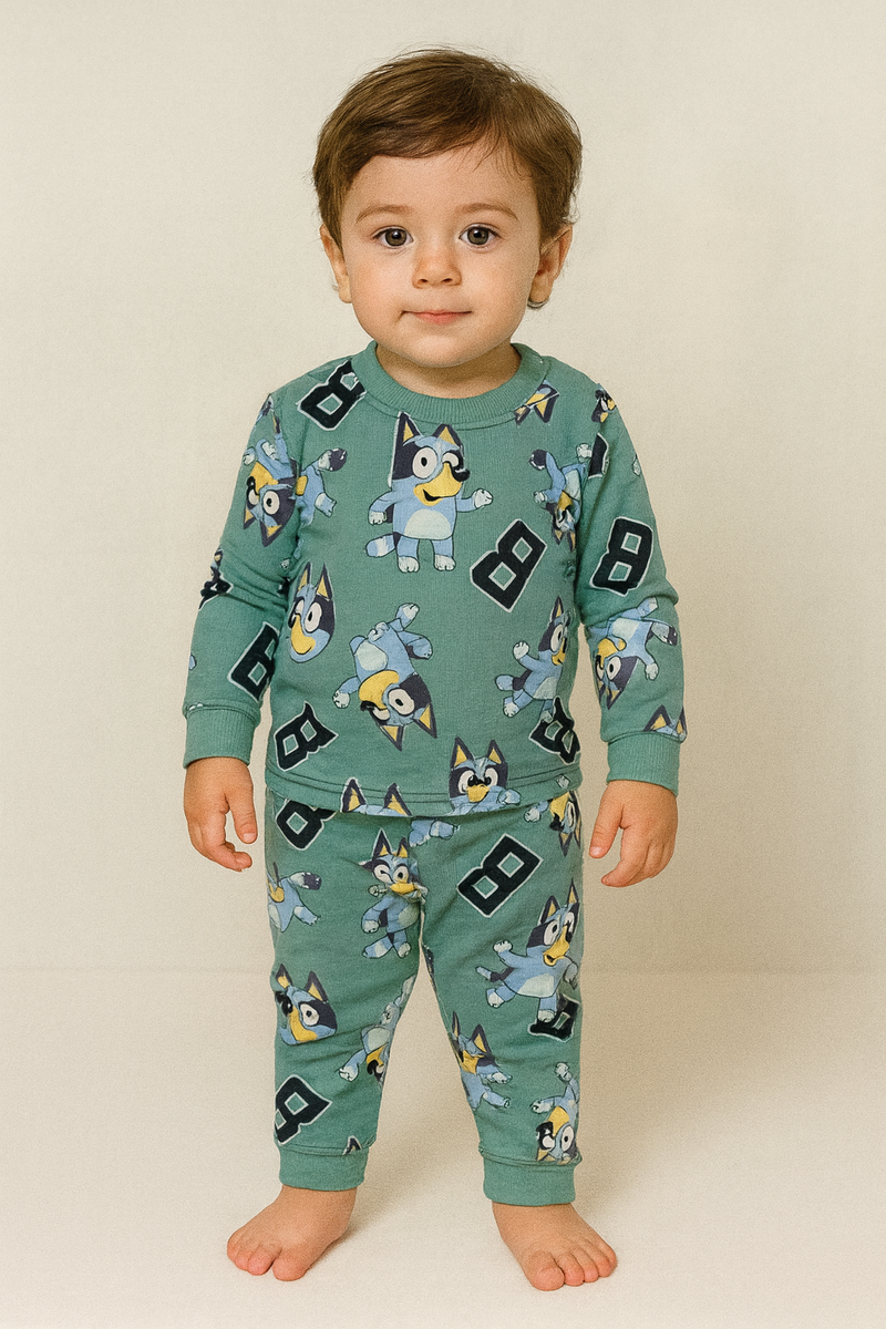 Baby Co-ord sets Full  Sleeve Green Sonic -8(snap button)