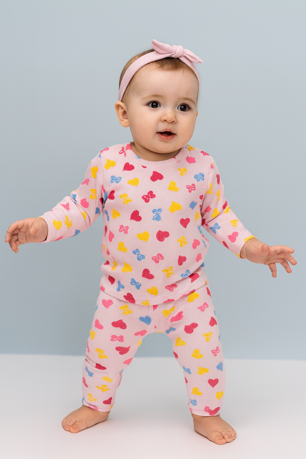 Baby Co-ord sets Full  Sleeve sandals Red ,yellow heart in.-10(snap button)