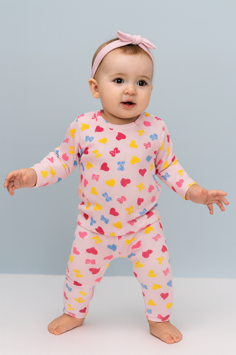 Baby Co-ord sets Full  Sleeve sandals Red ,yellow heart in.-10(snap button)