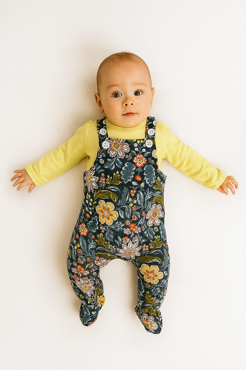 Yellow with navy flowers -Full Sleeve Dungaree