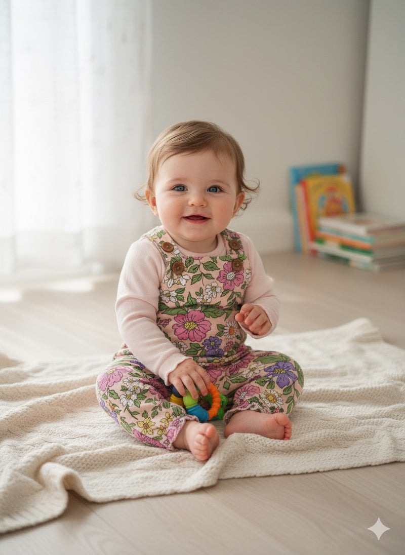 Pink Flowers - Full Sleeve Dungaree